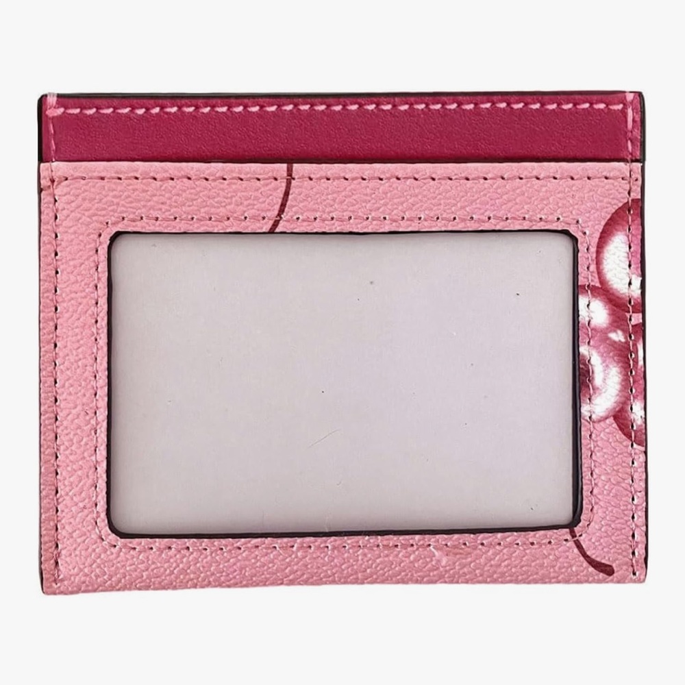 🆕 Slim Card Case for Women Leather Credit Card Holder With Cherry Print (Red) - Picture 3 of 3